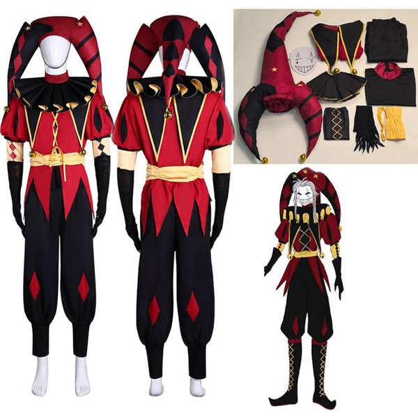 Disfraz Completo De Payaso Pierrot Circo Freak Disfraz De Cosplay De Halloween Hombres Mujeres Carnaval Traje De BufóN Con MáScara XL Red-image