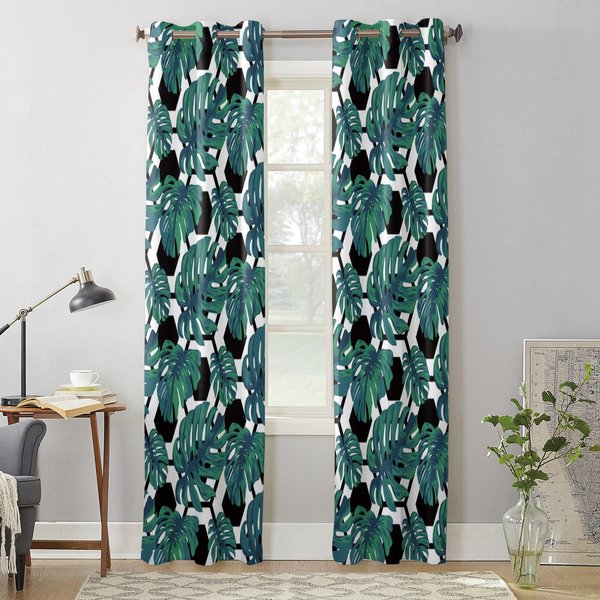 Nowoczesne ZasłOny Okienne Do Salonu Tropikalne Letnie LiśCie Zielone ZasłOny Do Pokoju DziecięCego Dekoracja Kuchni ŻAluzje Draperie 135W X 60H(Cm) X1 Gray-image