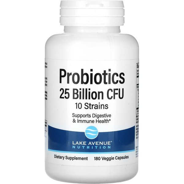 Lake Avenue Nutrition, ProbióTicos, Mezcla De 10 Cepas, 25 Mil Millones De Ufc, 180 CáPsulas Vegetarianas-image