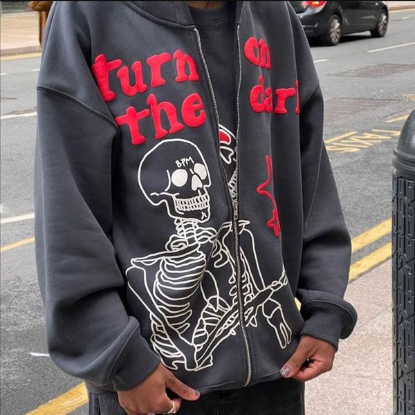 Y2K Anime Bluzy Z Kapturem Z Nadrukami MężCzyźNi Zip Up Odzież Uliczna Z DłUgim RęKawem Bluzy PłAszcze List LuźNe Grunge Gothic Ponadgabarytowe Kurtki Z Kapturem Xxxl Black-image