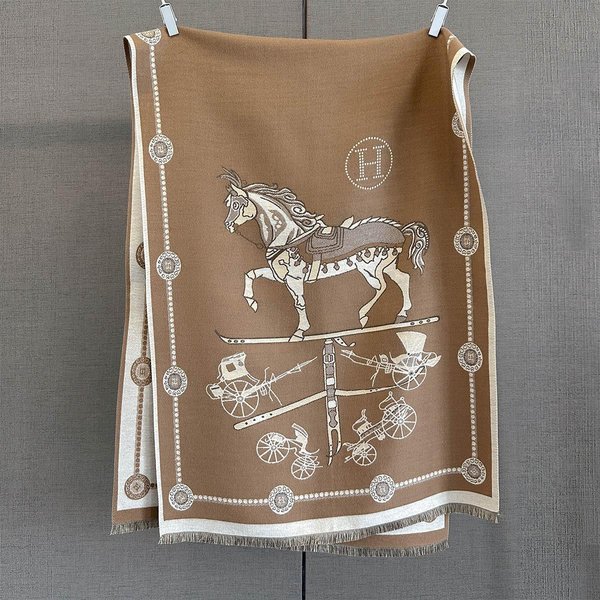 Jesień Zima Pashima Elegancki Szal Z Nadrukiem Koni Kobiety Luksusowy Kaszmirowy Szalik Femme Gruba CiepłA Koc Szaliki DłUgi Koc 185X65Cm Brown-image