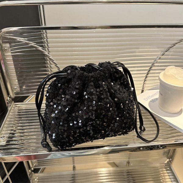 Bolso De Lentejuelas Moderno Y Personalizado Para Mujer Nuevo Bolso Balde Coreano Bolso De Hombro A La Moda Bolso Cruzado De Cena Black-image