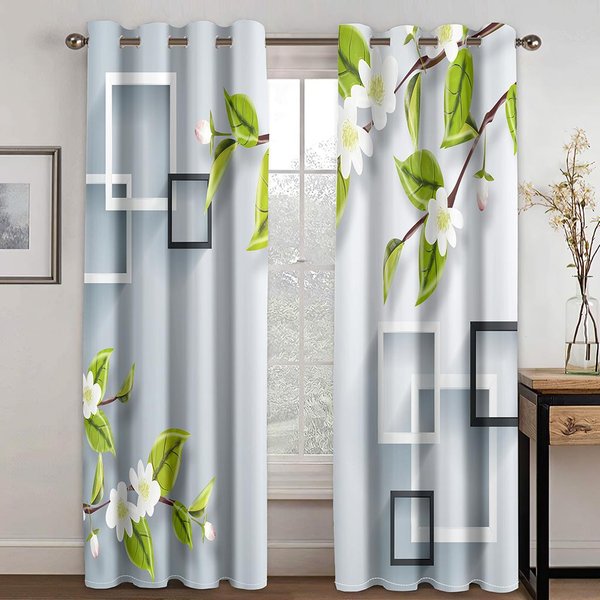Flores De Bambú 3D Cortinas Verdes Frescas Paisaje Lago Aplicable Sala De Estar BalcóN DecoracióN De Ventana 2 Paneles 50W130H(Cm)X2Pcs&Hook-image