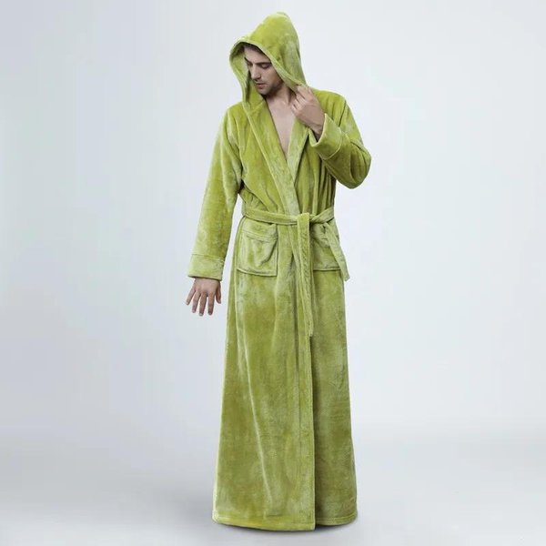 Jesień Zima Nowe Szlafroki Z Polaru Koralowego Szlafrok Z Kapturem Koszula Nocna Kobiety MięKka Odzież Do Spania Dla Zakochanych DłUgi Szlafrok Kimono Gruby Odzież Do Spania M Beige-image
