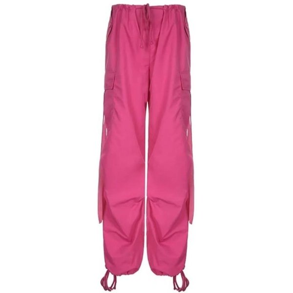 Czerwone Spodnie Cargo Damskie Casualowe Joggersy Wysoki Stan LuźNe Spodnie Hip Hop KoreańSkie Punkowe Spodnie Spodnie Capri Z Kieszeniami XS Pink-image