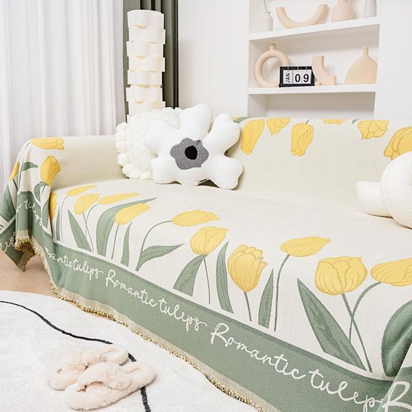Toalla De Sofá De Chenilla Cubierta Completa De Tela Para Todas Las Estaciones De Alta Gama TulipáN De Una Pieza Todo Incluido Cubre Sofá Anti-ArañAzos De Gato 180*130Cm-image