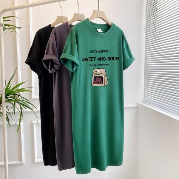 Plus Size Retro Chic Sukienka Z KróTkim RęKawem T-Shirt Damska LuźNa Sukienka O śRedniej DłUgośCi Z Otwartym Dekoltem 4XL Zielony-image