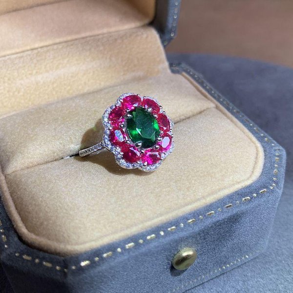 IncrustacióN Diamante Rubí Verde Anillo Moda Y Anillo De Flor De Compromiso De Alta Calidad Precioso Y Encantador JoyeríA De Boda Resizable-image