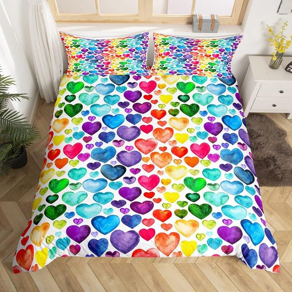 Juego De Ropa De Cama De 3 Piezas Con Cierre De Cremallera Funda NóRdica CorazóN Rojo TamañO Queen Fundas De EdredóN PatróN CorazóN De Amor Juego Estampado Lindo AU Single(140X210Cm)-image