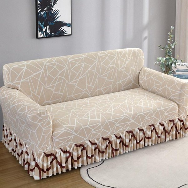 1 Funda De Sofá EláStica Con Estampado Y Falda, Funda Para SillóN De 1, 2, 3 O 4 Plazas. Small White-image