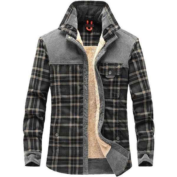 Camisa A Cuadros De Manga Larga De VellóN Para Hombre, Camisa Informal De AlgodóN CáLida Para Negocios Y Moda 4XL Gray-image