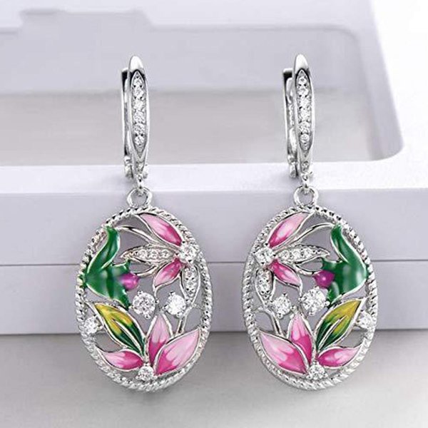 Huitan Pendientes Colgantes Con DiseñO Floral Colorido Para Mujer Pendientes EstéTicos Para Boda Fiesta Nupcial Regalo De CumpleañOs JoyeríA De Moda-image