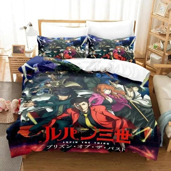 Juego De Cama Anime Lupin Tercero Mine Fujiko NiñOs NiñAs TamañO Individual Queen Funda NóRdica Funda De Almohada Cama NiñOs Adultos Textil Para El Hogar 70X133Cm 2Pcs-image