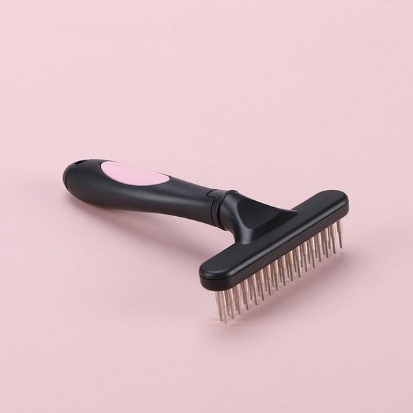 Rastrillo De Aseo Para Mascotas Perro Gato Cepillo Deslanador Peine Para La Muda Con Agujas De Dos Filas Elimina Suavemente El Pelo Suelto O Enredado Del Subpelo Color Rosa-image