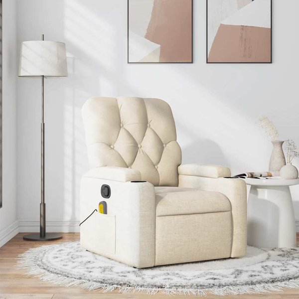 Vidaxl RozkłAdany Fotel MasująCy, Kremowy, Obity Tkaniną-image
