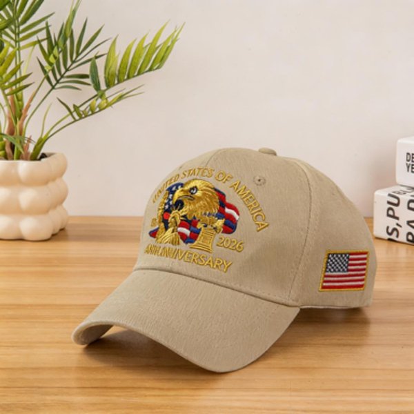 Czapka Z Daszkiem Na 250. Rocznicę USA 1776- Haftowany Orzeł Flaga AmerykańSka Regulowana Czapka Typu Dad hat Dla MężCzyzn Kobiet Patriotyczna Outdoor Adjustable Beige-image