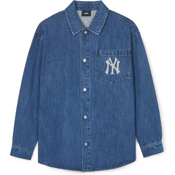 MLB New York Yankees SS24 Camisa De Manga Larga De Botones Sencillos Estampado De Logo De Moda Unisex Azul 3ADRB0641-50INS M Gray-image