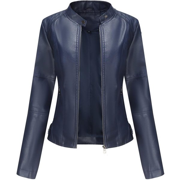 Chaqueta De Cuero Para Mujer, Chaqueta Fina Para Mujer, Chaqueta Fina Para Primavera Y OtoñO, Chaqueta De Moto Para Mujer, Chaqueta De Cuero Con Cuello Alto De Talla Grande M Gray-image