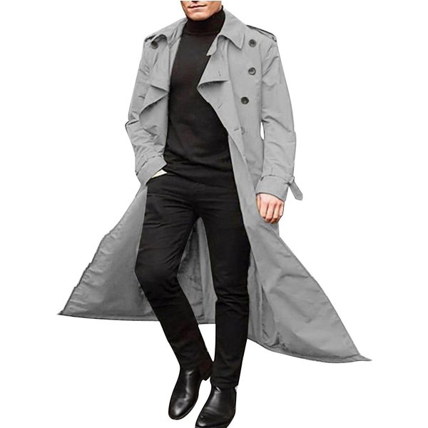 Cortavientos De Largo Medio Para Hombre Cortavientos Largo Para Hombre Cortavientos Casual Exterior CinturóN Para Hombre XL Gray-image
