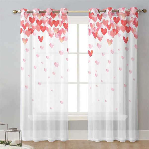 Feliz DíA De San ValentíN Cortinas De Voile Con Corazones De Amor Para Dormitorio Cortina De Tul Para Ventana Para Sala De Estar Cortinas TraslúCidas Persianas Cortinas 2 Piezas W70X185H(Cm)X2Pcs&Grommet Top-image