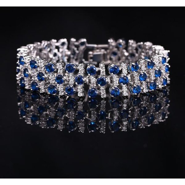 Luksusowa 925 Sterling Silver Stworzony Moisaanite Ametyst Kamień Bransoletka Charm Bransoletka ŚLubna Fine Jewelry Niebieski-image