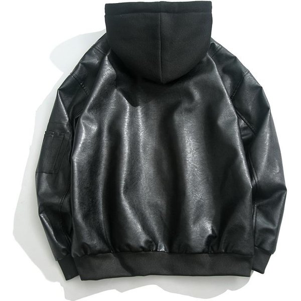 Chaqueta De Cuero Holgada Guapa De Moda Para Hombre Ropa De Locomotora Chaqueta De Cuero De Piloto Chaqueta De Tendencia Para Estudiante Primavera Y OtoñO 4XL Black-image