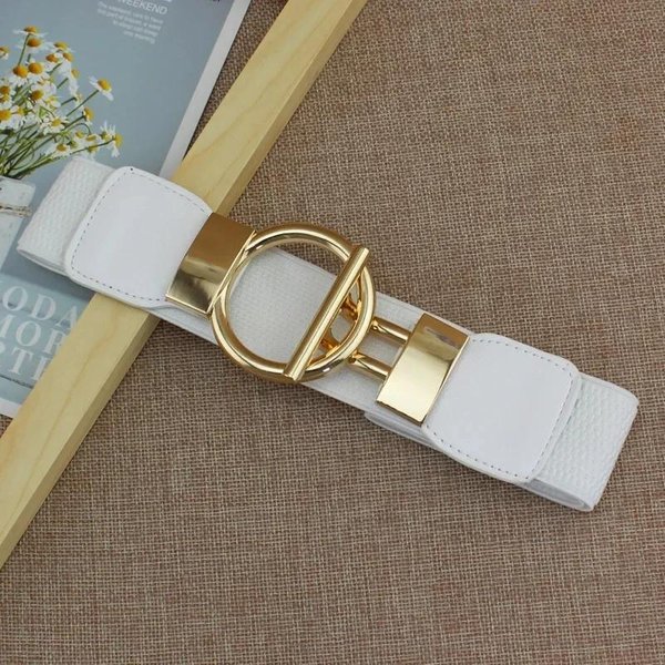 CinturóN De Vestir De Moda Para Mujer, CinturóN EláStico De Cintura Simple Para Mujer, Hebilla Redonda, DecoracióN Para Abrigo, SuéTer, CinturóN De Fiesta Blanco-image