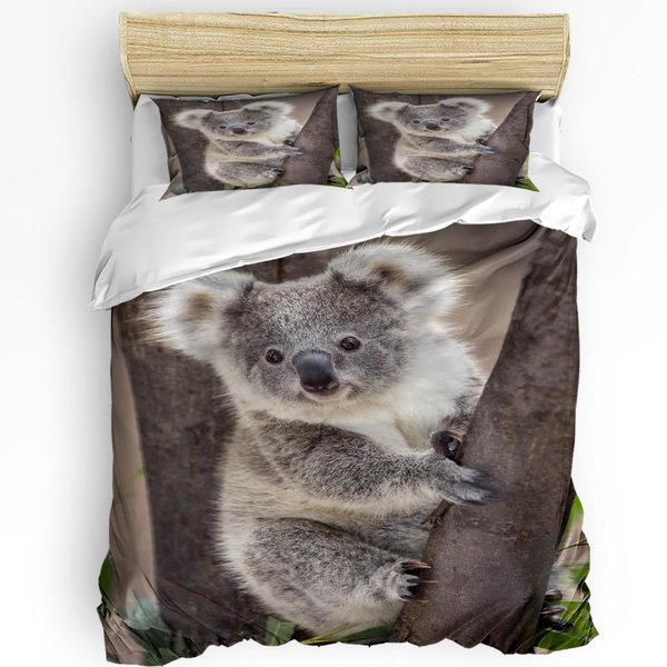 Animal Koala Oso ÁRbol Estampado Confort Funda NóRdica Funda De Almohada Textil Para El Hogar Cubre EdredóN NiñO NiñO Adolescente NiñA Juego De Cama 3 Piezas EU Single(135X200Cm) Gray-image