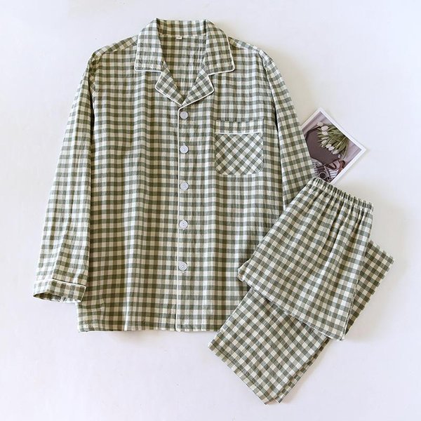 Nuevo Conjunto De Pijama Para Pareja De Primavera Y OtoñO JaponéS 100% AlgodóN Para Hombre Y Mujer A Cuadros De Manga Larga Dos Piezas Ropa Para El Hogar XL Gray-image