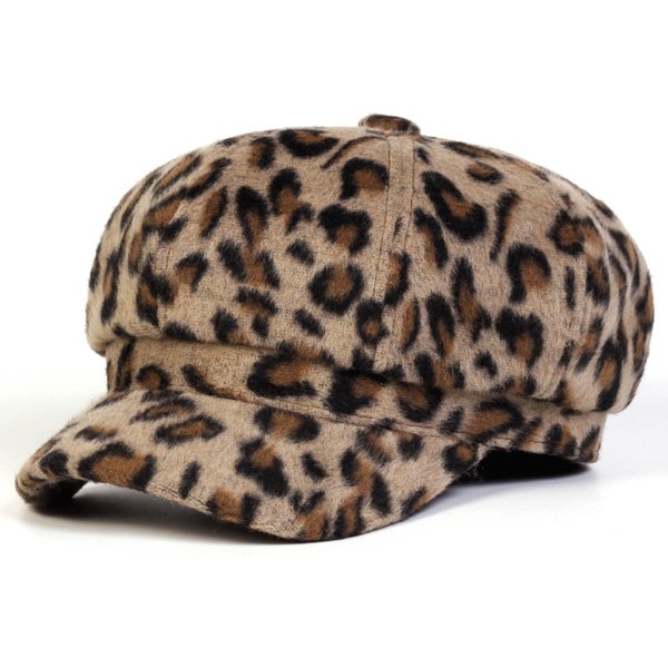 Gorra De Boina De Felpa Con Estampado De Leopardo Unisex Personalidad Boina OtoñO Primavera Boinas Retro Boinas Casuales Salvajes Gorra Octogonal Black-image