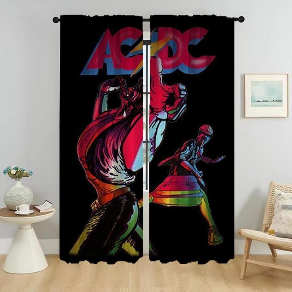 Cortina Opaca Para HabitacióN 2 Paneles Rock-Acdcs Cortinas Modernas Para Sala De Estar Cortinas Para Interior Del Hogar Tul Para SeparacióN De Dormitorio W50Xh70Cmx2Pcs-Cl-image