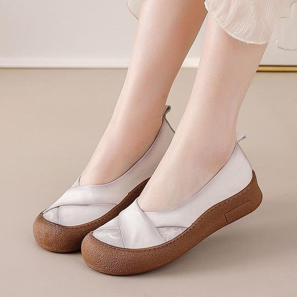 Wiosenne Niskie SkóRzane MięKkie Podeszwy OkrąGłE Noski Retro Damskie Buty Casual 36-image