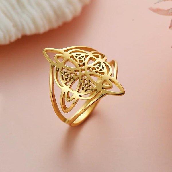 Yiluocd PierśCionki Ze Stali Nierdzewnej WęZeł Czarownicy Dla Kobiet Amulet Ochronny Triskelion PierśCionek WęZeł Celtycki BiżUteria Geometryczna Czarownictwo 8-image
