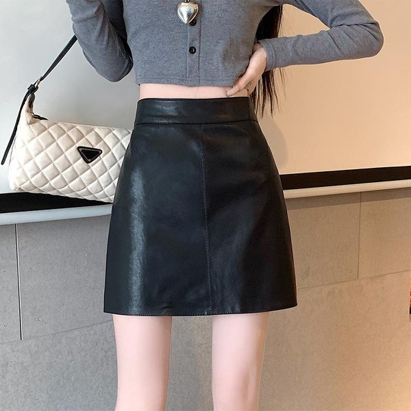 Falda De Cuero Negra PequeñA Falda Para Mujer Invierno Nueva Cintura Alta Ajustada Falda Corta De Cuero Pu Anti-ExposicióN LíNea A Falda De Cadera XL Negro-image