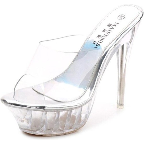 Damskie Letnie 14Cm Wysokie Obcasy 4Cm Platforma Klapki MułY Lady Kopciuszek KryształOwe Przezroczyste Kapcie Przezroczyste Obcasy Buty Pvc 41-image