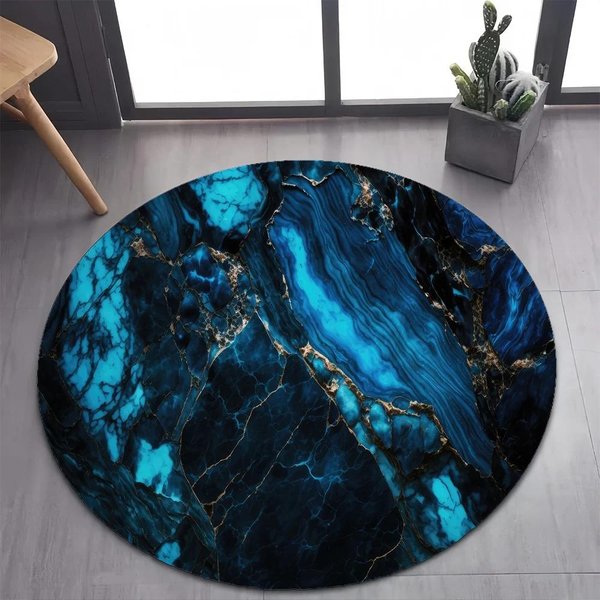BiałE ZłOto Marmur OkrąGłY Dywan AntypośLizgowy Przyjazny ZwierzęTom Dywan Do Sypialni Salonu Nowoczesna Dekoracja Domu Diameter 90Cm(35In)-image