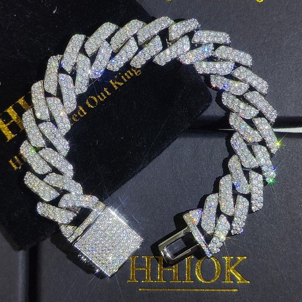 Hip Hop 15Mm Mikro Cyrkonia Iced Out Osobowość ZąBki Miami KubańSki ŁAńCuch Bransoletka Moda Prezent Dla MężCzyzny I Kobiety Unisex 7 Inch(17.78Cm) Black-image