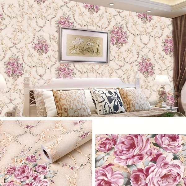 1 Rollo De Papel Tapiz Autoadhesivo Vintage Con Racimos De Flores De Fondo Amarillo Retro De 17,7 X 393,7 Pulgadas, Despegable Y Pegable, Adecuado Para Cocina, BañO Y Oficina 45*1000Cm/17.7*393.7In-image