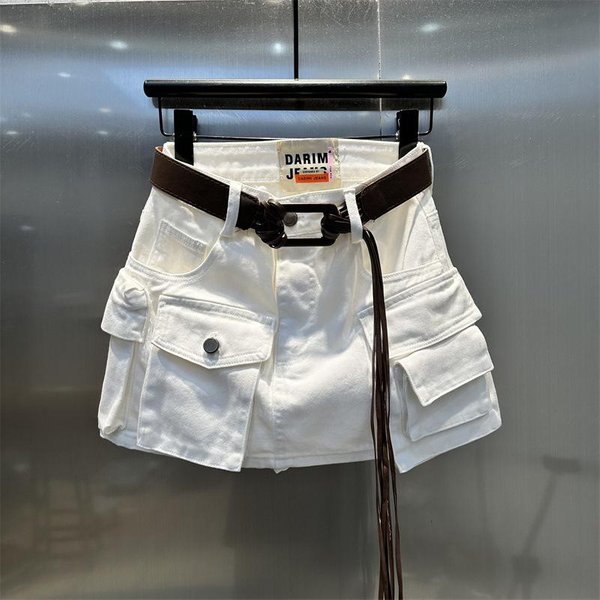 Damska Jeansowa SpóDnica Cargo Z Wysokim Stanem A-Line Wiele Kieszeni Mini SpóDnica Casualowa Streetwear Odzież Robocza Jeansowa SpóDnica S Black-image