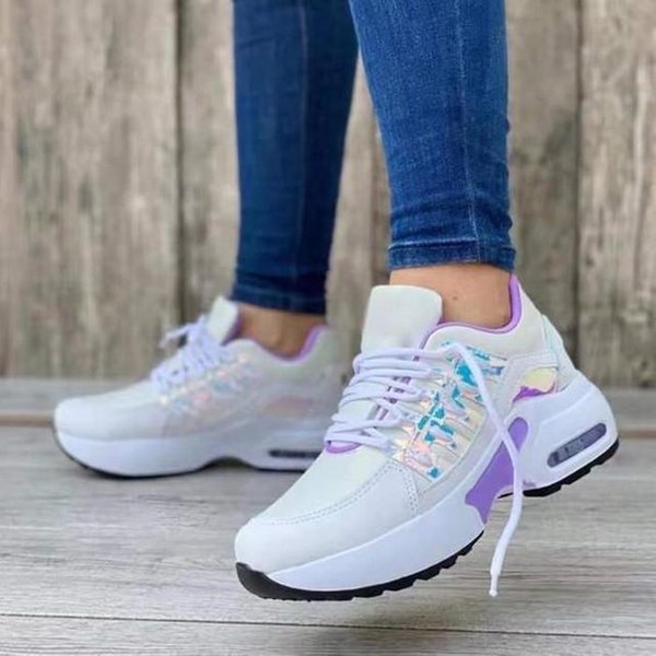 Zapatos Deportivos Casuales Para Mujer Moda Talla Grande 43 Zapatos Vulcanizados Para Mujer Con Cordones Malla Transpirable CuñA Plataforma Zapatillas 43 PúRpura-image