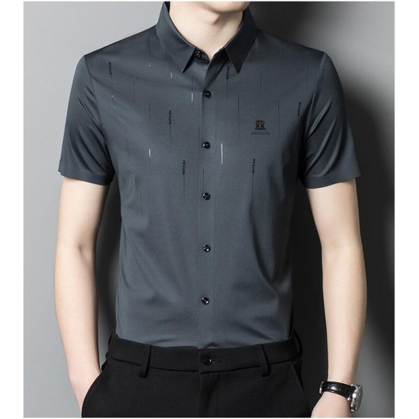 Camisa De Manga Corta Sin Costuras Para Hombre, Camisa Informal De Negocios EláStica De Nailon Que No Necesita Planchado, Fina, De Verano, Para Hombres JóVenes Y De Mediana Edad Xxxxl Gris-image