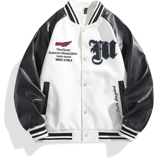 Traje De Locomotora Retro Chaqueta De Cuero PU Chaqueta De BéIsbol Para Hombre Primavera Y OtoñO RufiáN Guapo Piloto Funcional Chaqueta Chaqueta 3XL Blanco-image