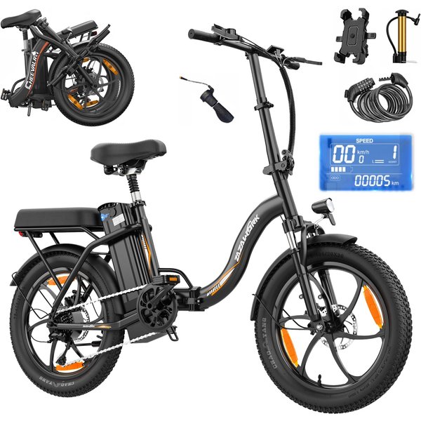 Zazawork SkłAdany Rower Elektryczny 20 Cali Silnik 250W 47Nm Bateria 48V 16Ah PręDkość 25Km/H ZasięG 100Km 7 BiegóW Amortyzacja SprężYnowa Hamulce Tarczowe Czarny-image