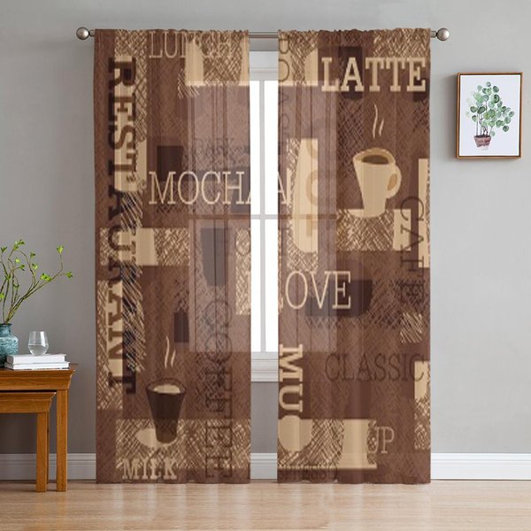 Fondo De Café, Cortinas Transparentes De Tul Para DecoracióN De Sala De Estar, Cortina Para HabitacióN, Dormitorio, Cocina, Cortinas De Gasa De Organza 135W X 114H(Cm) Brown-image