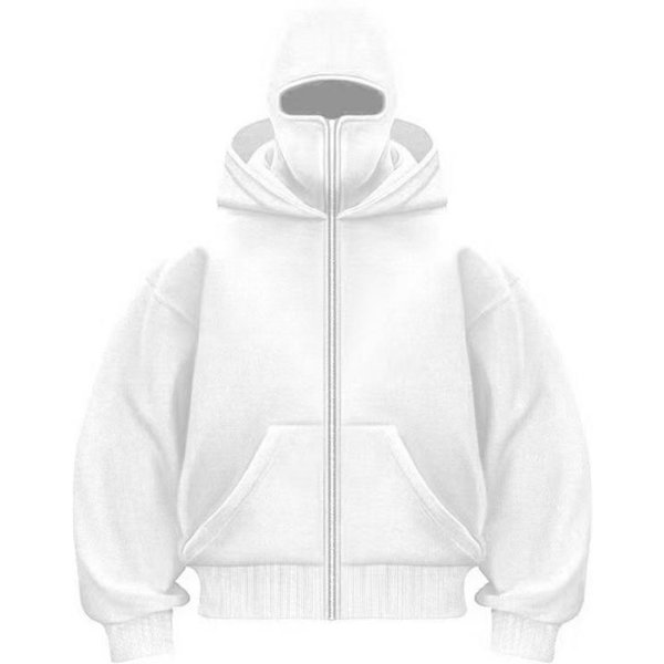 MęSka Bluza Hip Hop Z PodwóJnym Kapturem Kominiarka Wiatroodporna Zapinana Na Zamek Maska Na Twarz Streetwear M White-image