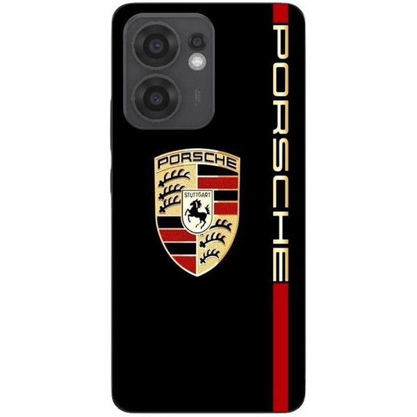 Funda Maniacase Para Oppo Reno 13F Logo Porsche Rojo Y Dorado Fondo Negro Negro-image