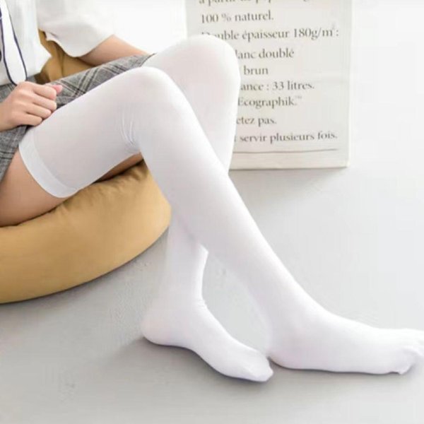 Bardzo DłUgie Aksamitne PodkolanóWki Do Uda Dla Wysokich Kobiet, 65 Cm Za Kolano Czarne PońCzochy Do Warstwowania One Size White-image