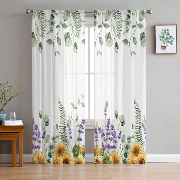 Cortinas Transparentes Con DiseñO De Rosas Y Flores De Primavera Para Dormitorio, Sala De Estar, Cocina, Tul, Gasa Y Organza. W135 X H115Cm X1&Grommet Top-image
