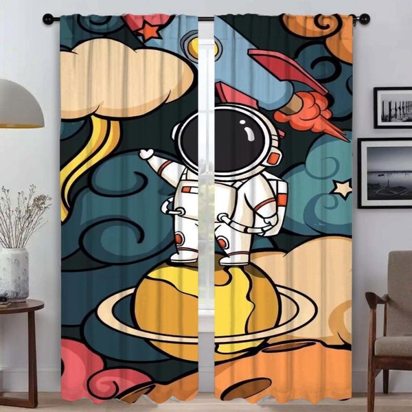 Cortinas Blackout Astronauta De CartóN 2 Piezas Cortinas Para Dormitorio Persianas DecoracióN De Halloween Cortina De Ventana Para HabitacióN 2 Paneles W50Xh70Cmx2Pcs-Cl-image