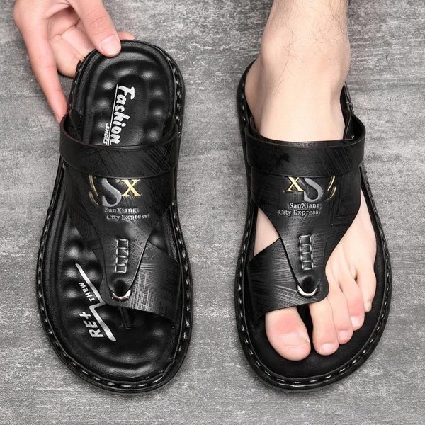 Sandalias De Hombre De Alta Calidad, Sandalias Casuales De Cuero De Lujo, Zapatos De Playa Antideslizantes Para Exteriores Para Hombres, Sandalias De Verano, Chanclas Con Punta De Pinza 42 Gray-image